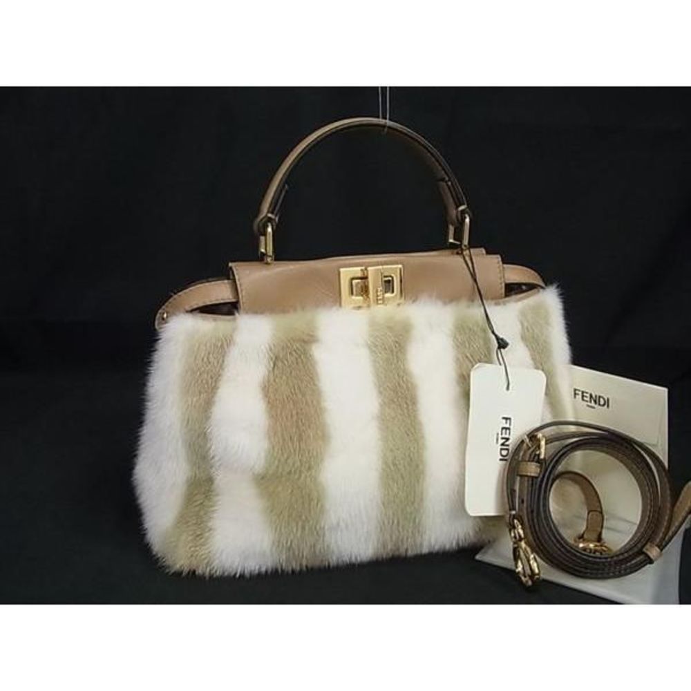 Fendi Mini White Fur Handbag Peekaboo Mink Pecan Iconic